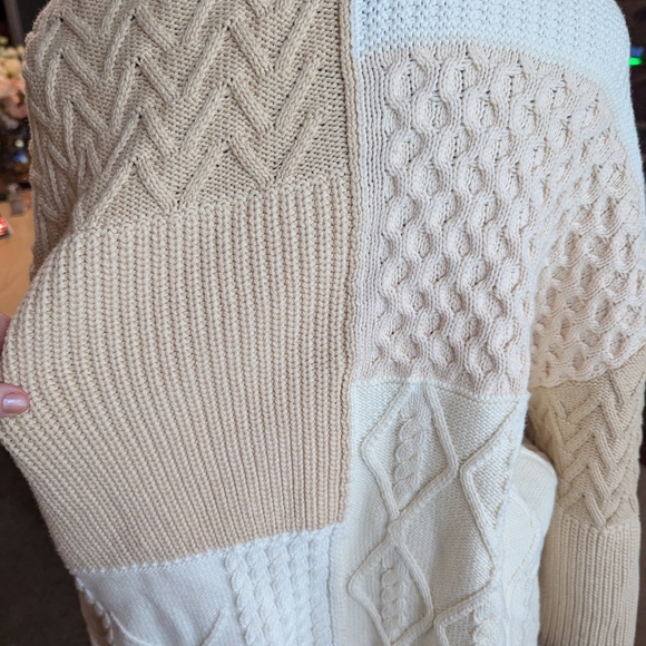 Rails Patchwork Cardigan in Cream and Tan - Picture 2 of 7